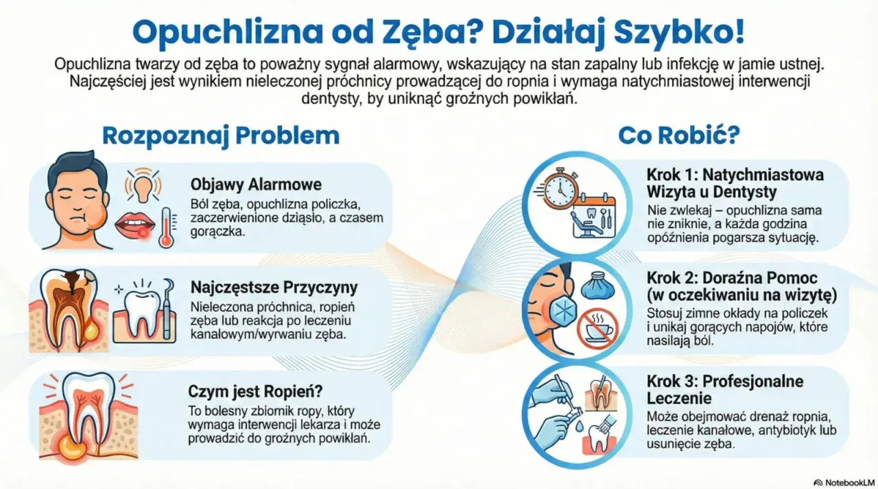 Opuchlizna od zęba to sygnał infekcji. Objawy: ból, obrzęk, gorączka. Przyczyny: próchnica, ropień. Działaj szybko: wizyta u dentysty, zimne okłady, leczenie.