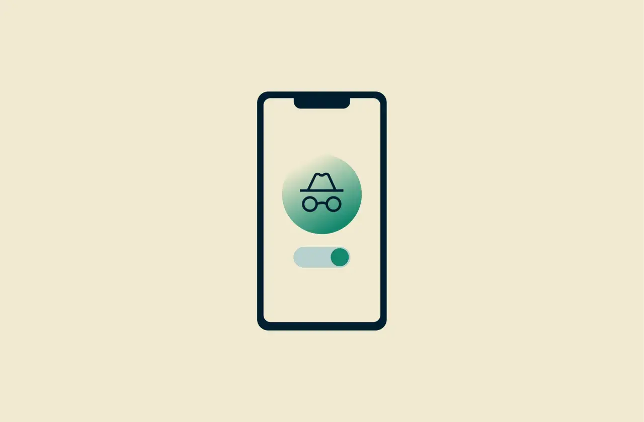 Ikona telefonu z symbolem szpiega i przełącznikiem. Dowiedz się, jak wyłączyć tryb incognito w telefonie, aby przeglądać bezpiecznie.