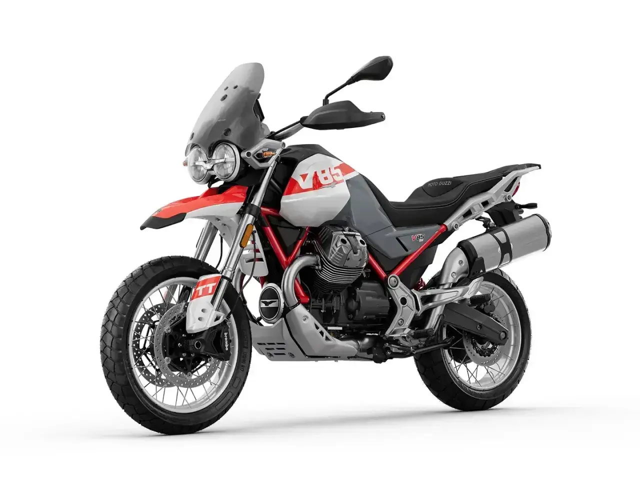 Moto Guzzi V85 TT, una moto de aventura con estilo retro, lista para explorar caminos.