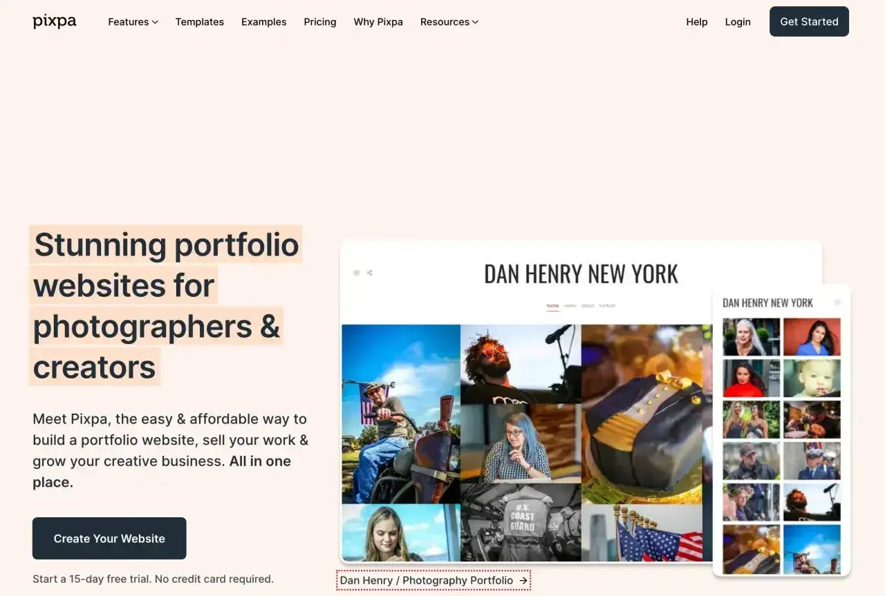 Stwórz profesjonalne portfolio online, rozwijaj swój biznes fotograficzny z Pixpa. Łatwy sposób na prezentację prac.