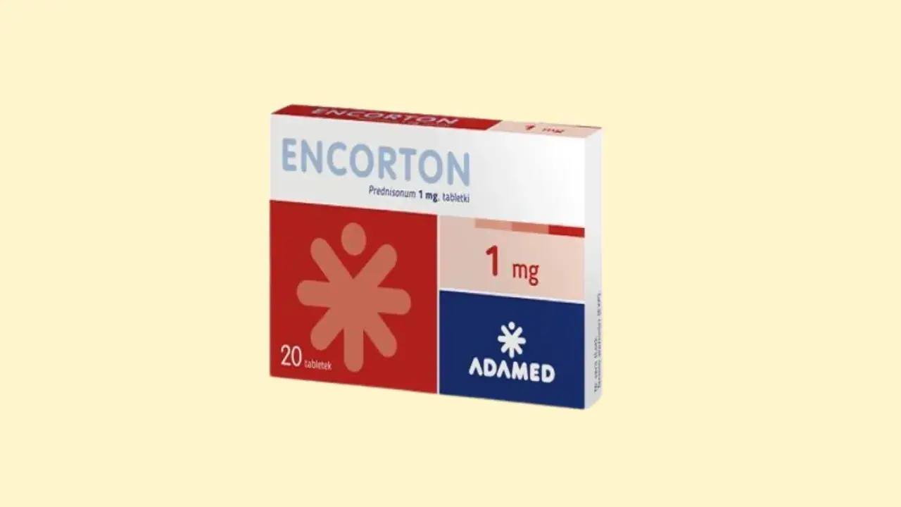 Opakowanie leku Encorton 1 mg, zawierające 20 tabletek, stosowane również dla psa.