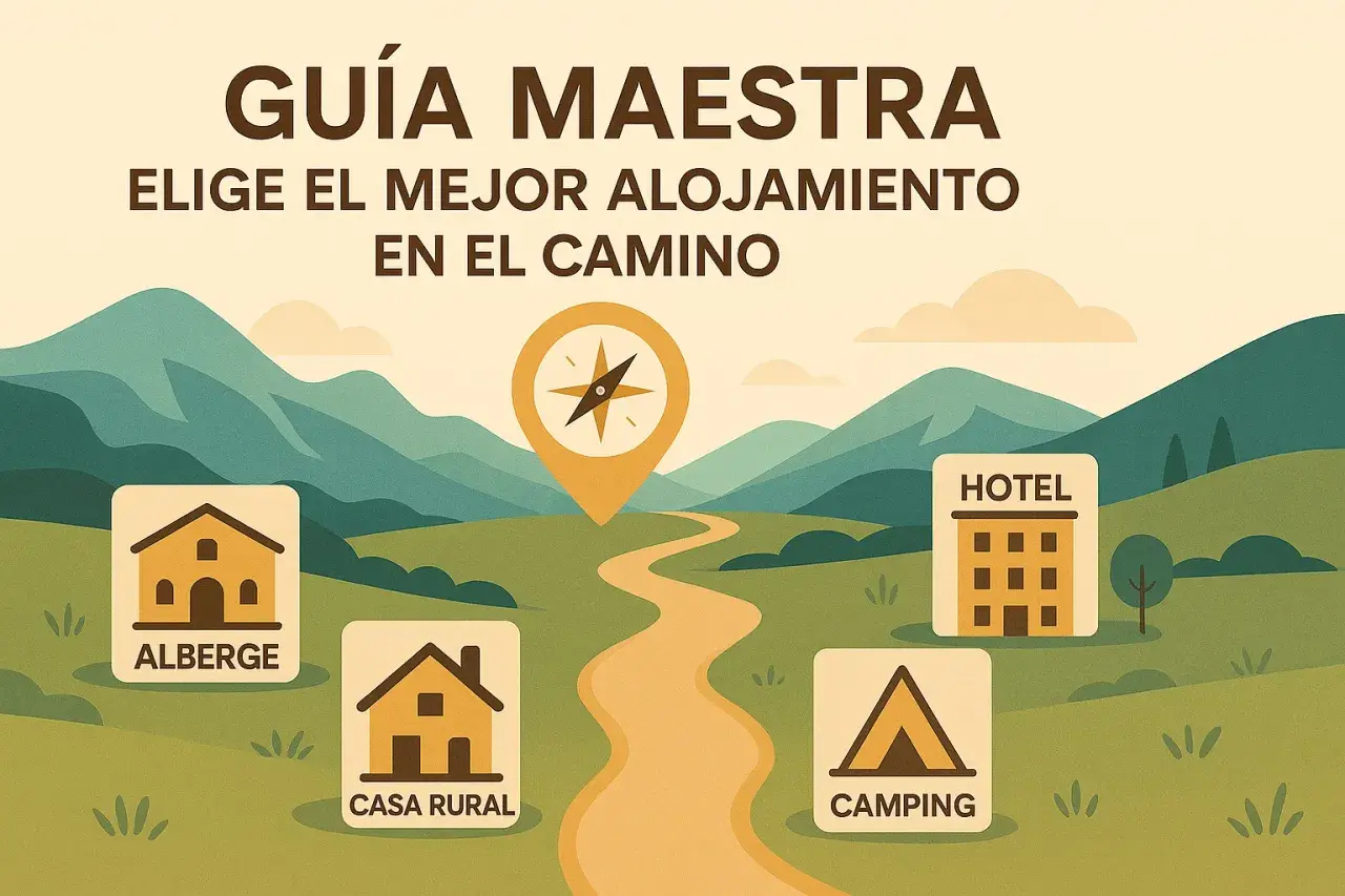 Guía maestra para elegir alojamiento en el Camino: albergues, casas rurales, hoteles y camping.