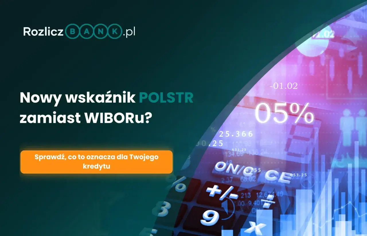 Nowy wskaźnik POLSTR co zamiast WIBORu? Sprawdź, co to oznacza dla Twojego kredytu. Grafika z kalkulatorem i wykresami finansowymi.