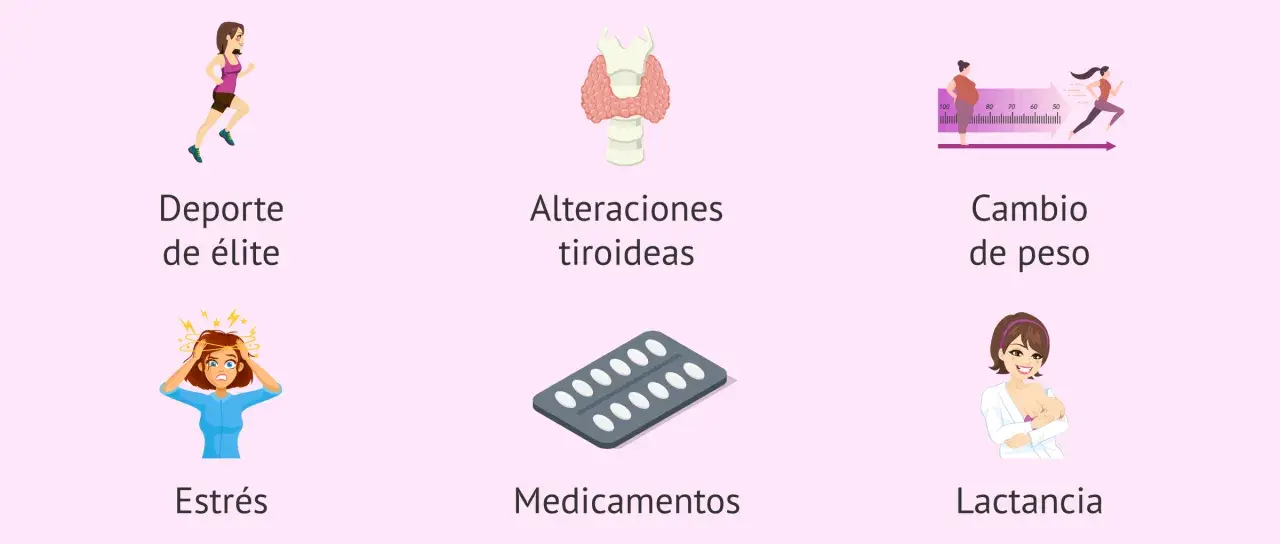 Si no me baja la regla, podría ser por deporte de élite, estrés, cambio de peso, alteraciones tiroideas, medicamentos o lactancia.