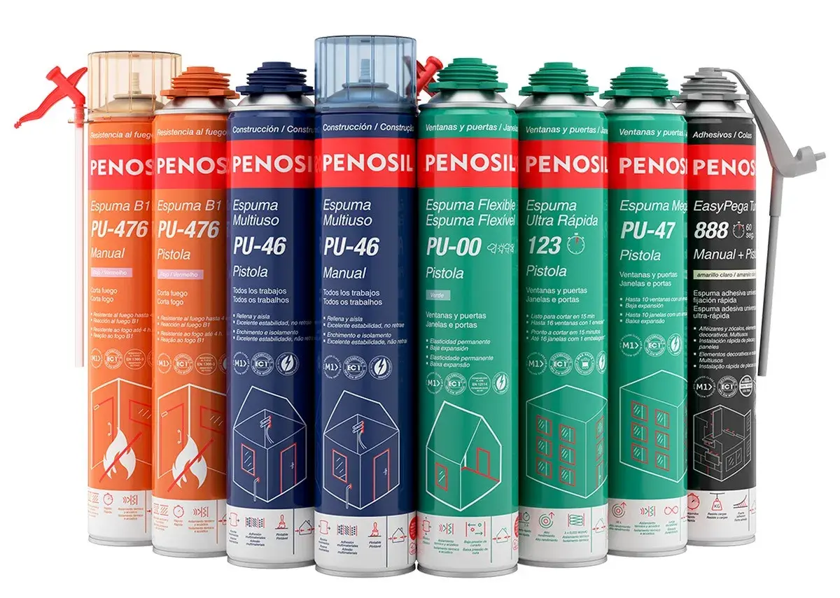 Latas de poliuretano expandido Penosil para construcción y aislamiento.