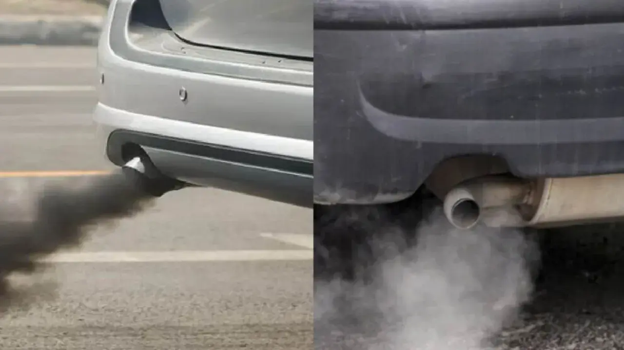Fumo bianco dallo scarico e puzza di bruciato: due auto inquinano l'aria con emissioni nocive.
