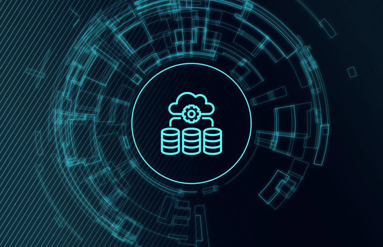 Icona stilizzata di cloud e database, simbolo di gestione dati e cloud computing. Il query significato informatica è la ricerca di informazioni.