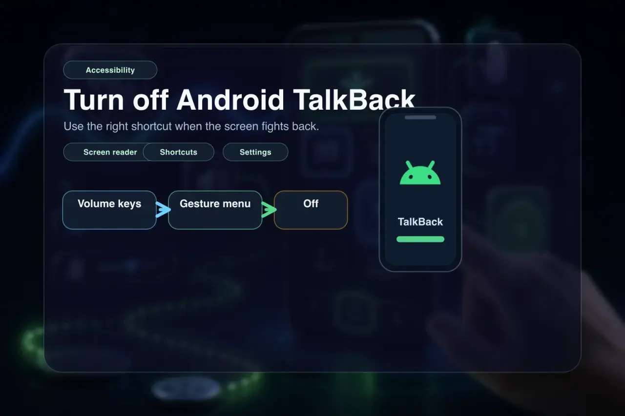 Instrucciones para desactivar TalkBack en Android: usa las teclas de volumen, el menú de gestos y apaga.
