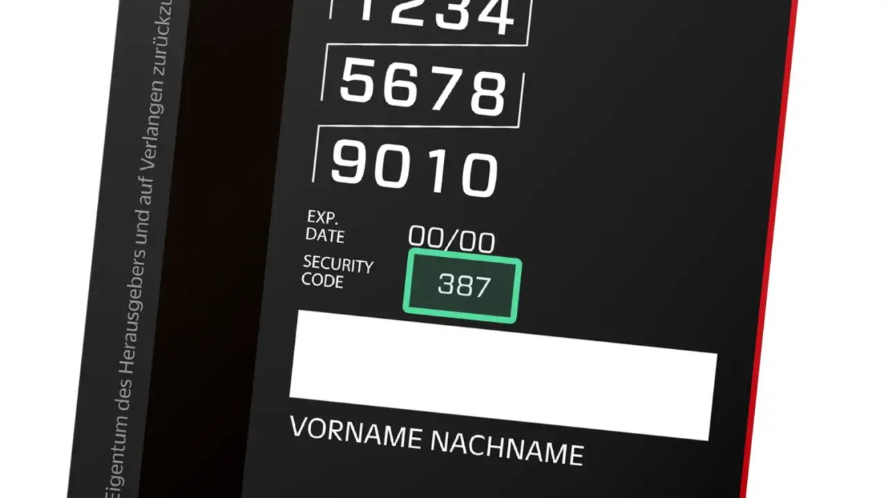 Kreditkartennummer 1234 5678 9010, Sicherheitscode 387, Ablaufdatum 00/00 und Feld für Vorname Nachname.