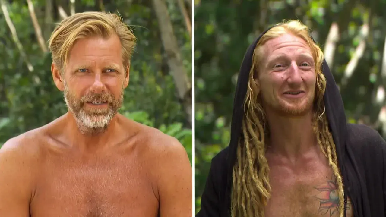 Två män, en med blont hår och skägg, den andra med dreadlocks och en svart huva. Kanske Mattias Pettersson och en vän på äventyr.