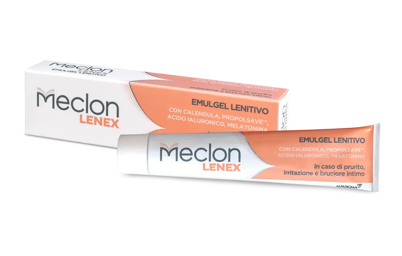 Meclon Lenex Emulgel Lenitivo, ideale per prurito intimo senza perdite, con calendula e acido ialuronico.