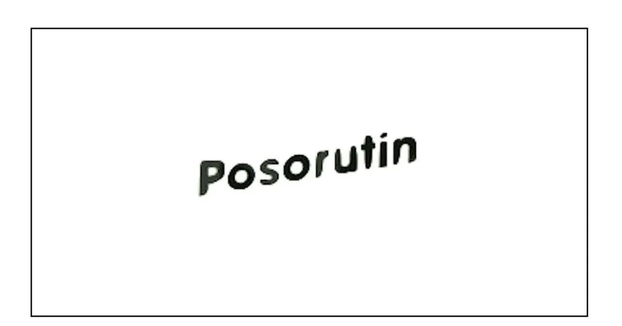 Napis "Posorutin" w kolorze czarnym, lekko pochylony, na białym tle.
