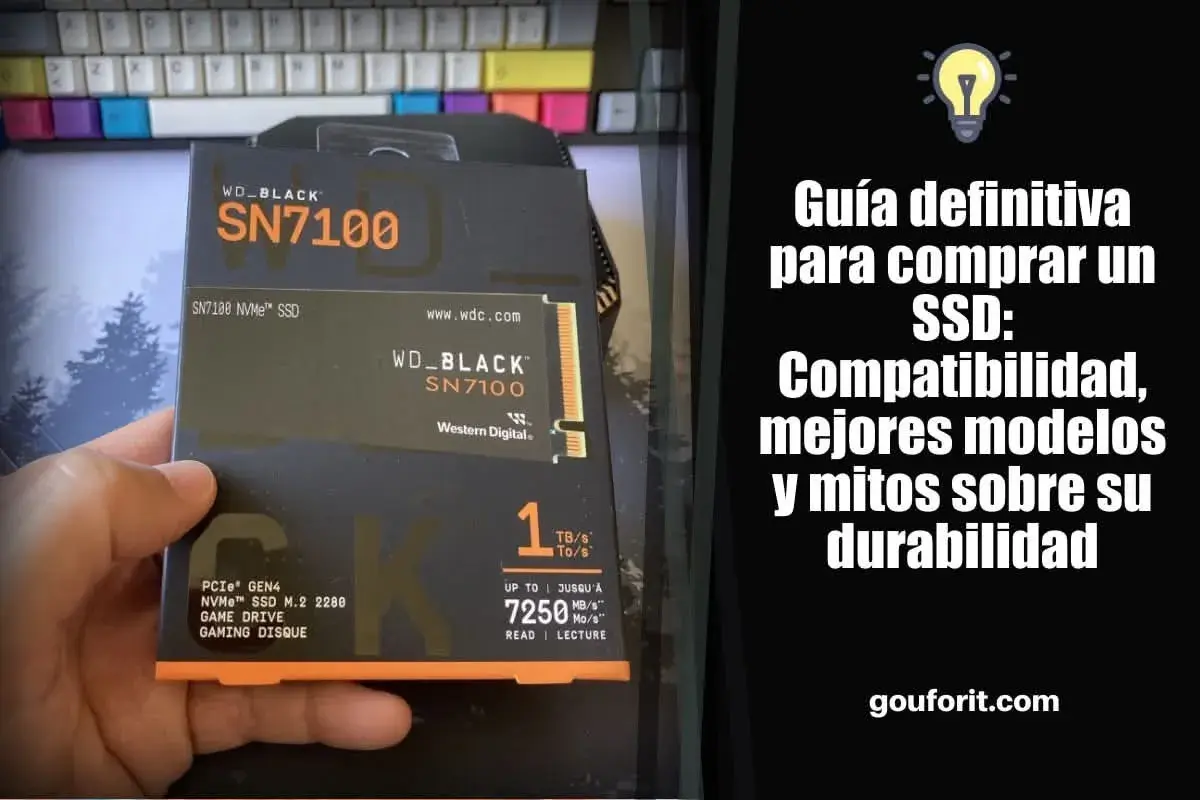 Guía para elegir tipos de disco duro SSD. Muestra un WD_BLACK SN7100, destacando su velocidad y compatibilidad.
