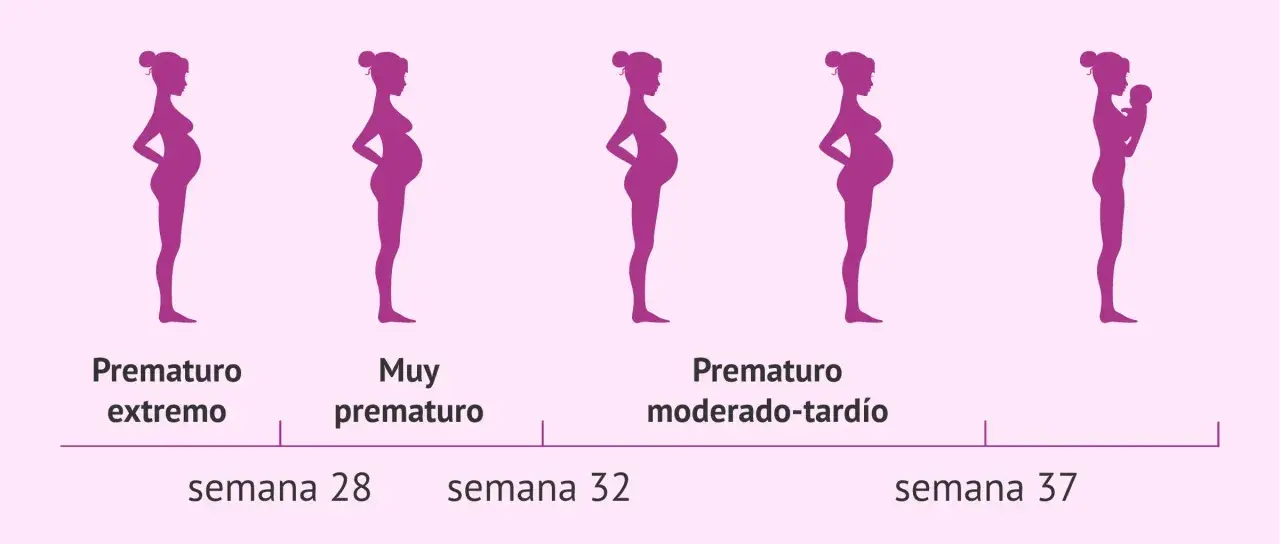 Siluetas de embarazos y un bebé. Muestran que a partir de la semana 28 puede nacer un bebé prematuro.