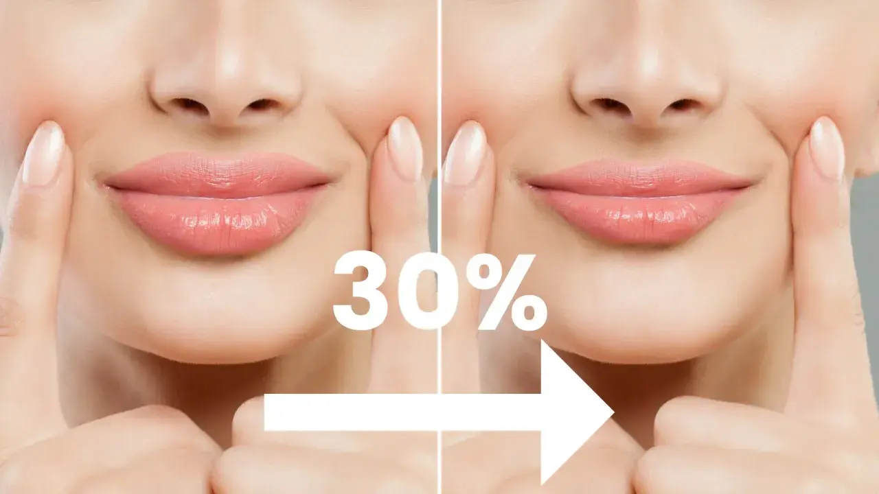 Usta po powiekszaniu. Porównanie przed i po zabiegu, widoczny efekt 30% większej objętości.