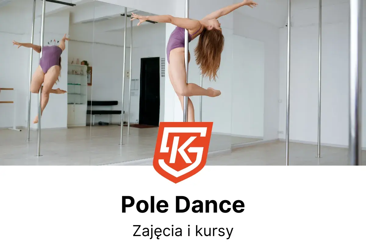 Młoda dziewczyna wykonuje akrobacje na rurze. Zajęcia i kursy pole dance dla młodzieży.