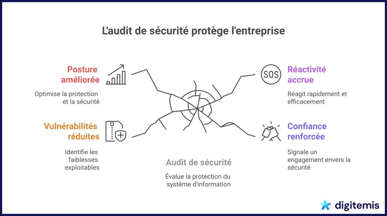 L'audit de sécurité informatique améliore la posture, réduit les vulnérabilités, augmente la réactivité et renforce la confiance.