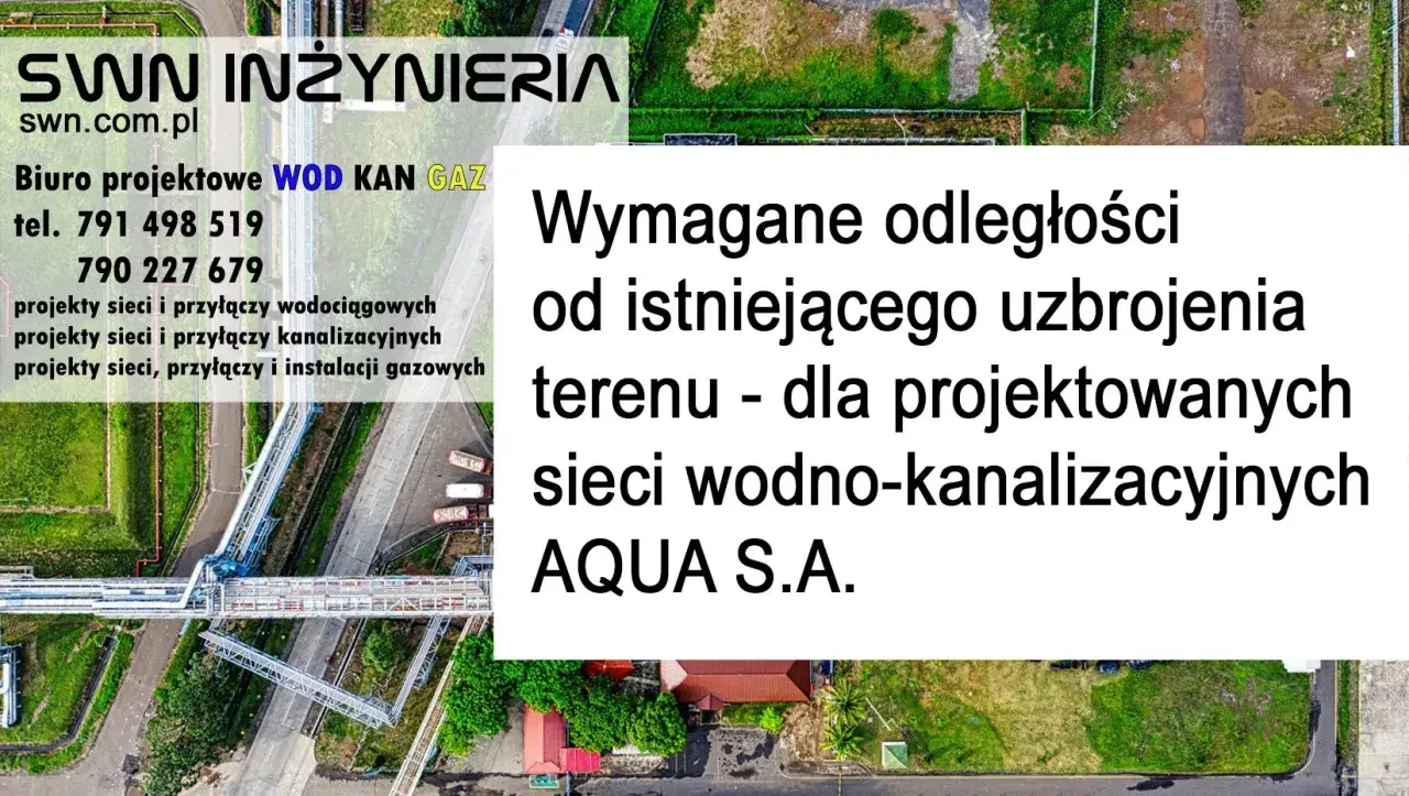 SWN Inżynieria: Wymagane odległości od istniejącego uzbrojenia terenu dla projektowanych sieci wodno-kanalizacyjnych AQUA S.A.