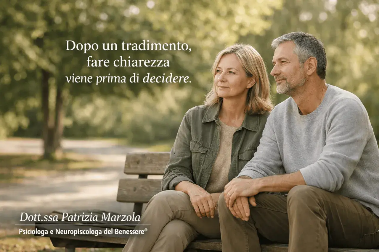 Coppia seduta su una panchina, pensierosa. Dopo un tradimento, quando si tradisce è finito l'amore, ma la chiarezza è il primo passo.