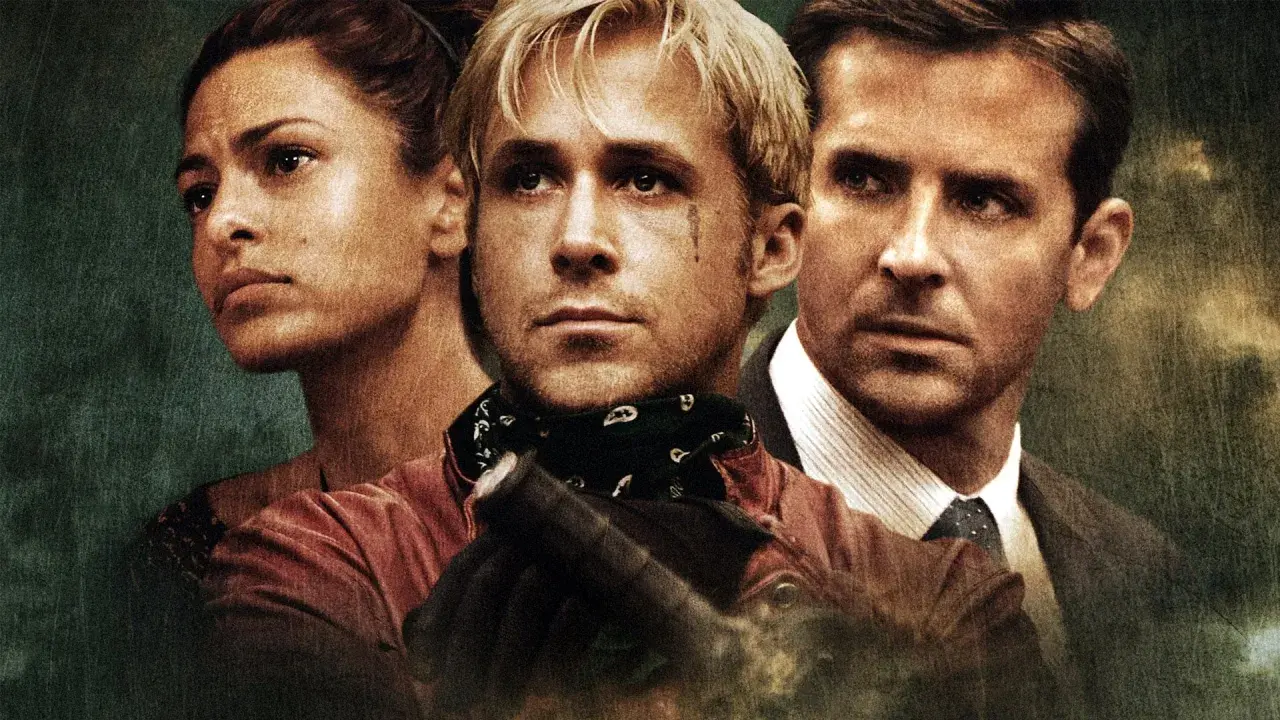 Bradley Cooper i Ryan Gosling i Eva Mendes i filmen The Place Beyond the Pines.