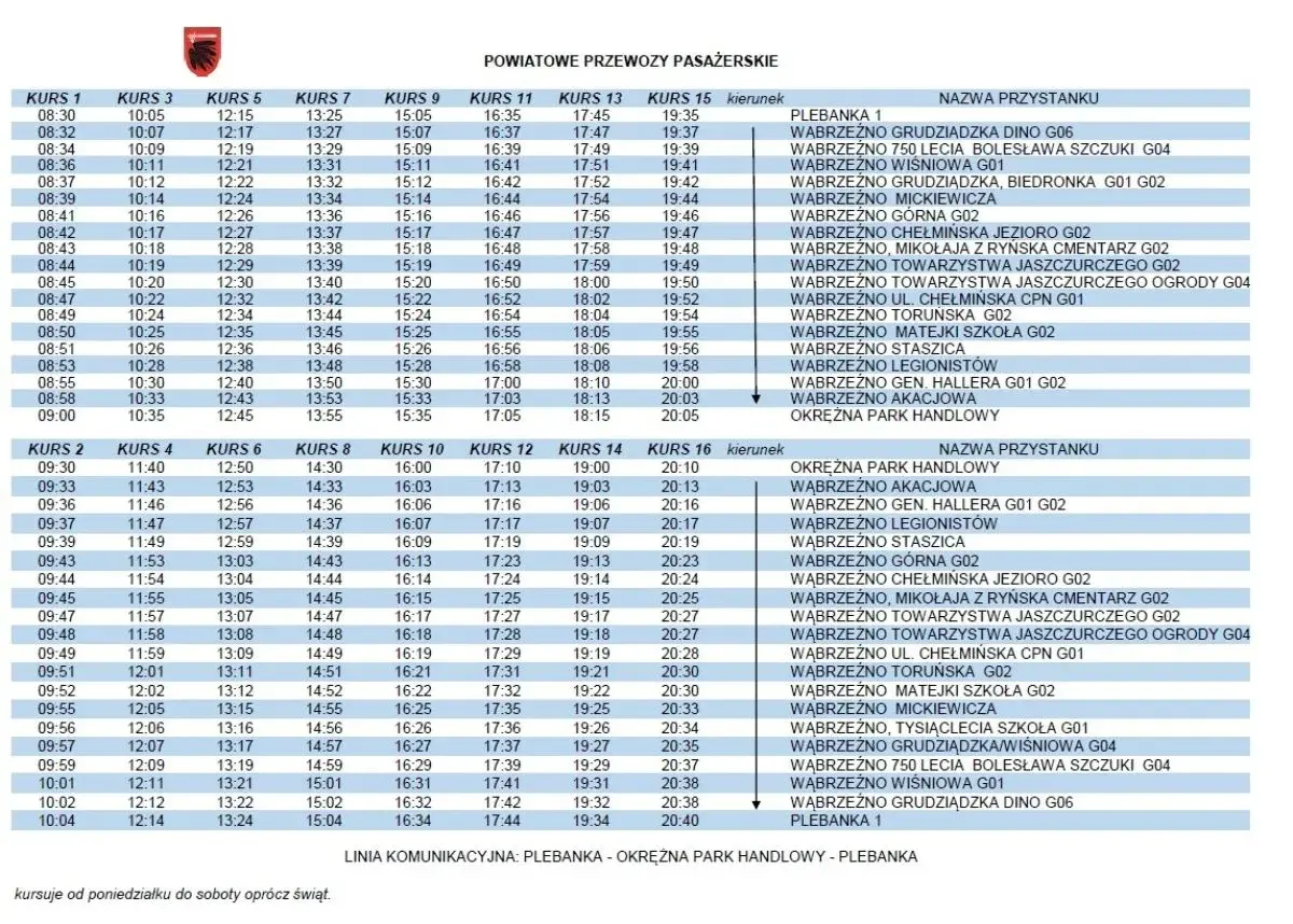 Rozkład jazdy Suwałki: kursy i przystanki, np. Wąbrzeźno Grudziądzka, Jezioro G02.