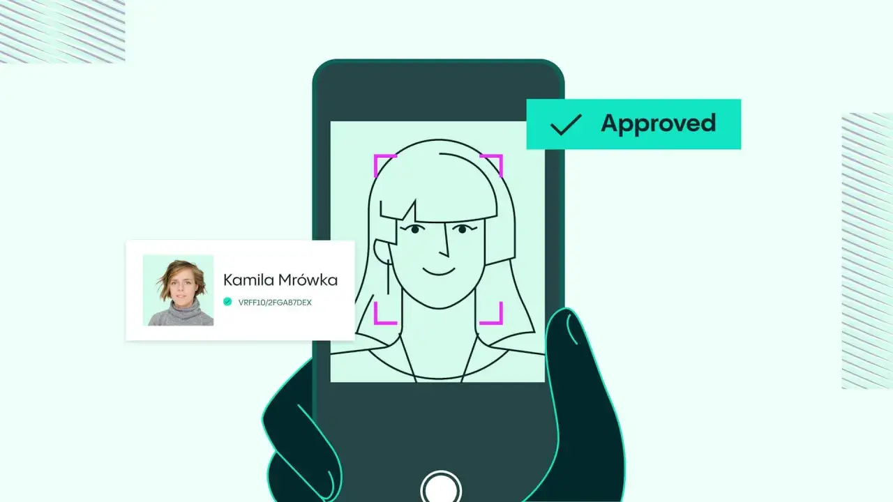 Proceso de verificación de identidad completado. La foto de Kamila Mrówka aparece en la pantalla del móvil, aprobada.