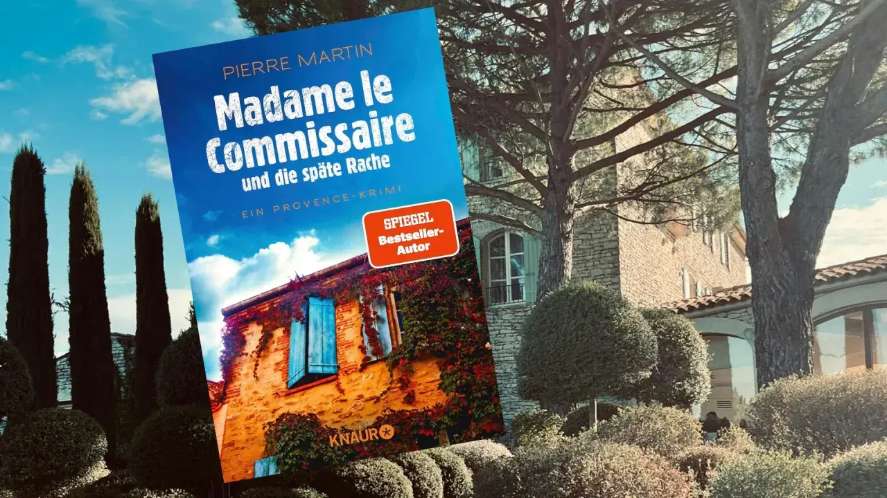 Buchcover "Madame le Commissaire" vor einer mediterranen Villa. Ein spannender Krimi aus der Provence.