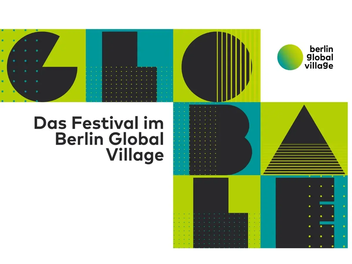 Das Festival im Berlin Global Village: bunte Grafik mit Buchstaben und Logo.