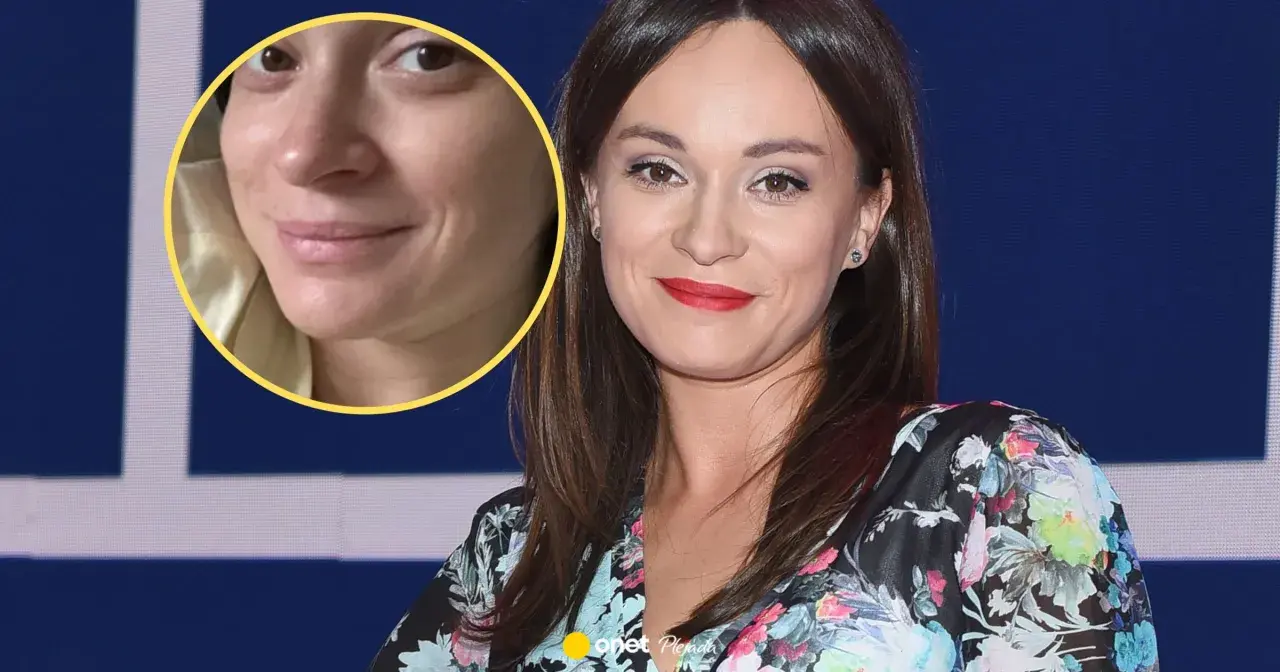 Maria Dejmek z mężem na zdjęciu. Uśmiechnięta kobieta w kwiecistej sukience i zbliżenie na jej twarz bez makijażu.