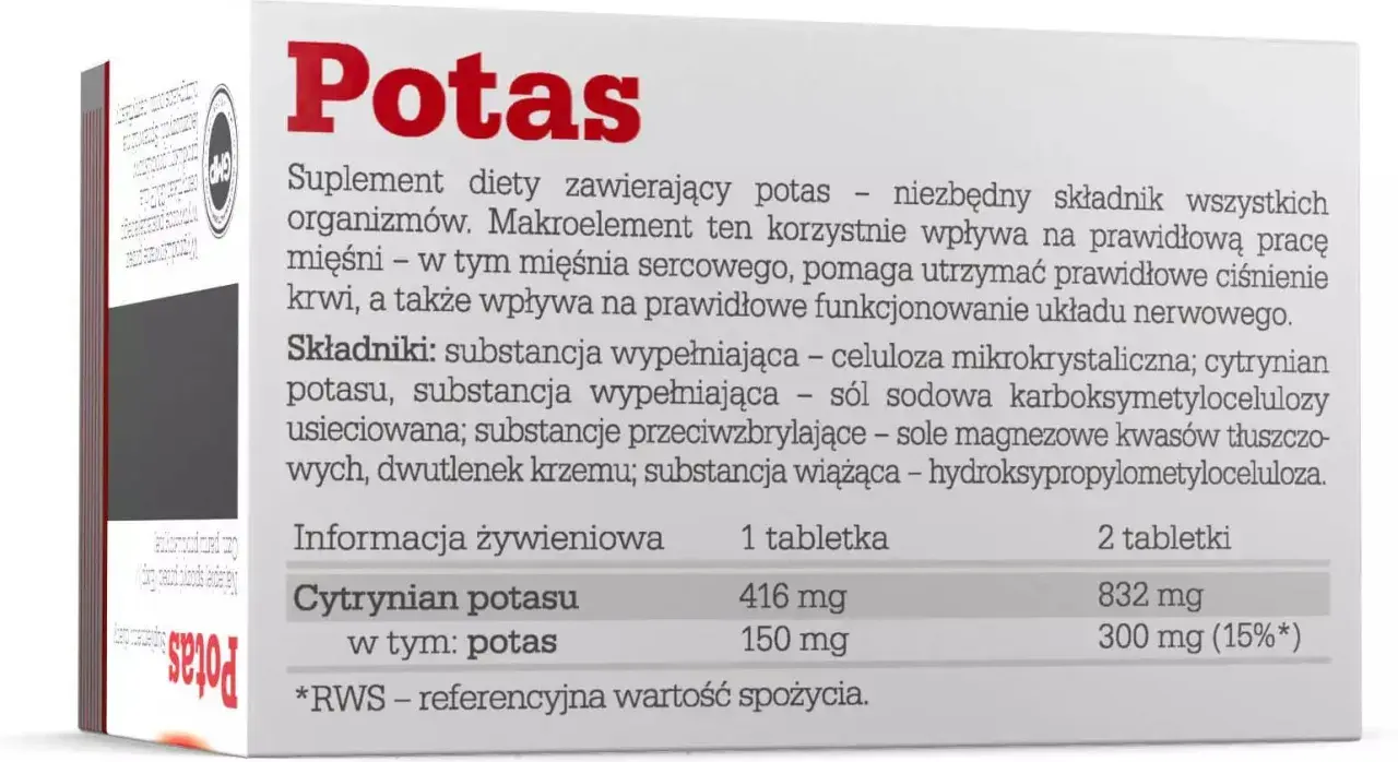 Potas wspiera pracę mięśni, w tym serca, reguluje ciśnienie krwi i układ nerwowy. Suplement diety z potasem.