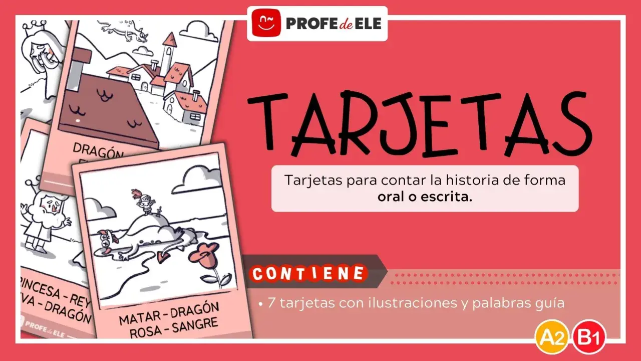 Tarjetas para la leyenda de San Jorge para niños. Ilustraciones de un caballero, dragón, princesa y pueblo.