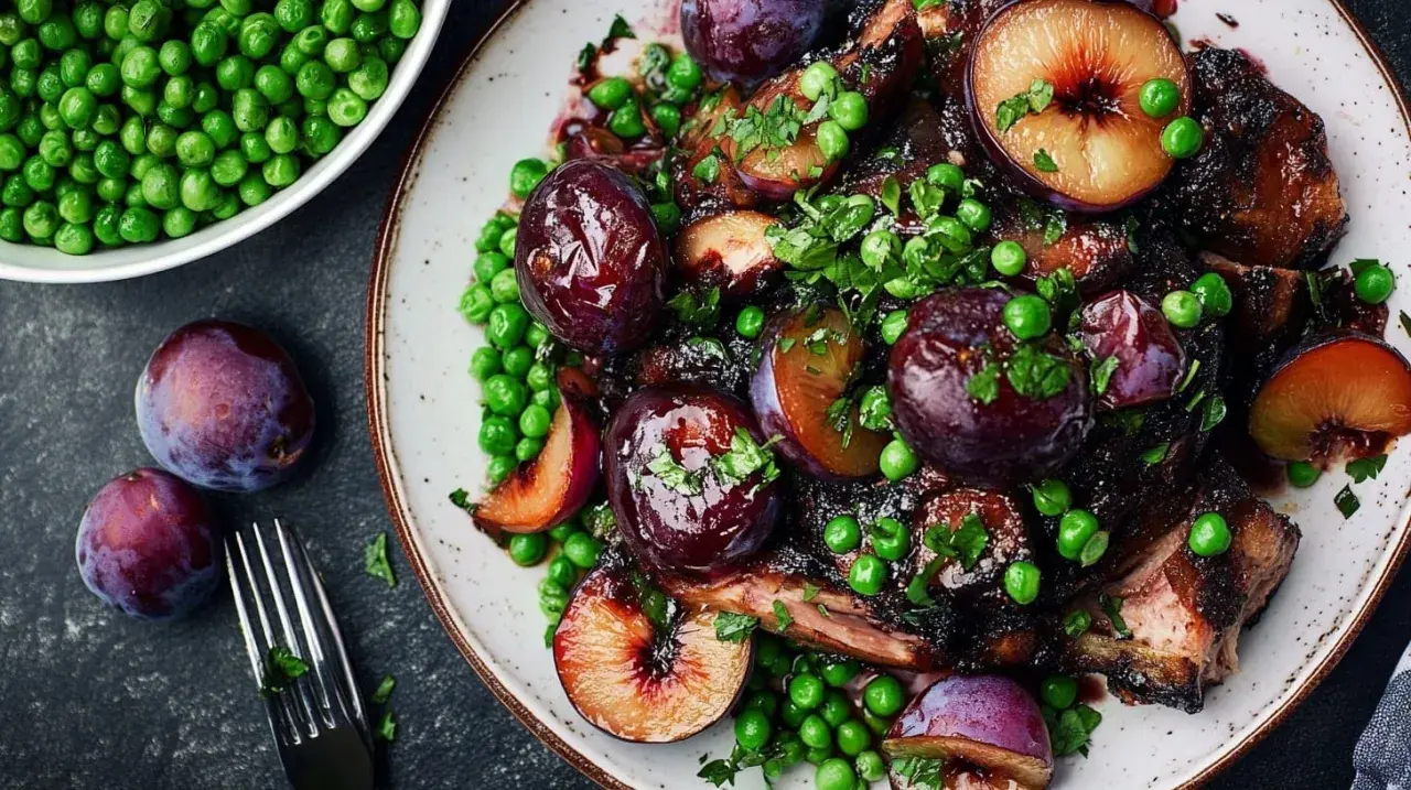En härlig karre med plommon och gröna ärtor, perfekt för ett festligt karre recept.