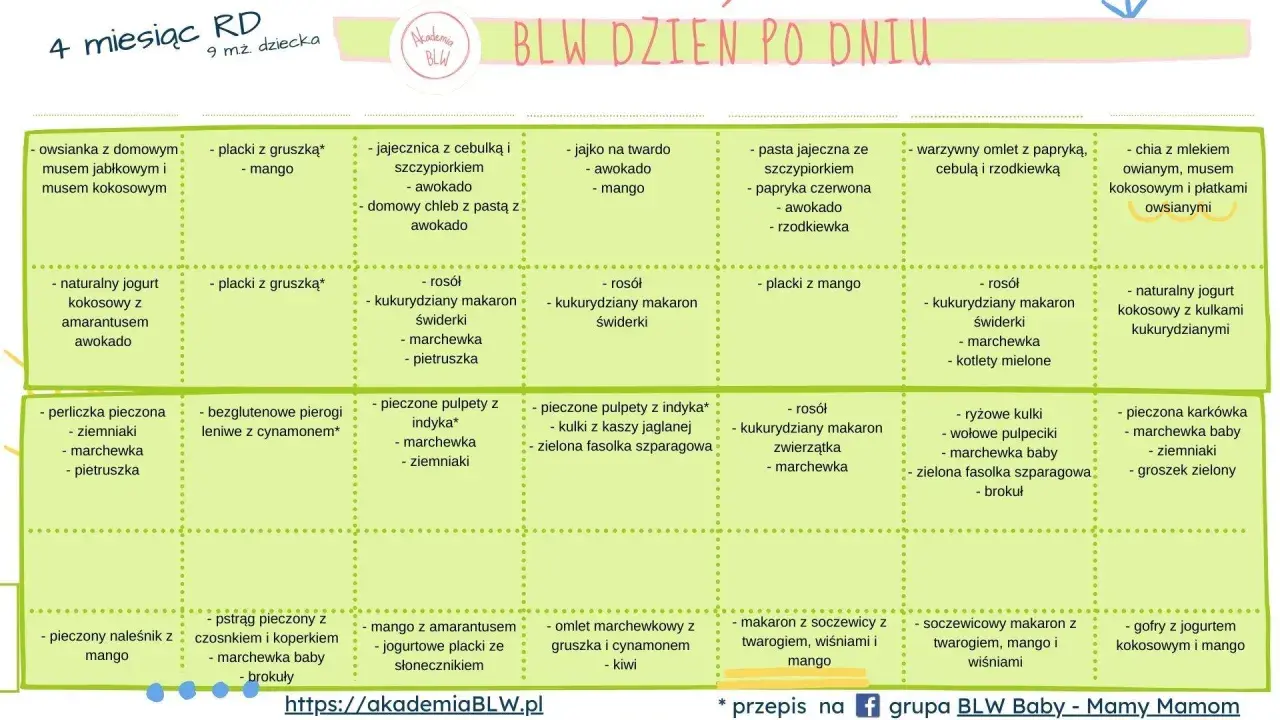 Jadłospis BLW dla 9-miesięcznego dziecka: rozszerzanie diety, ile posiłków dziennie. Propozycje dań na cały dzień.