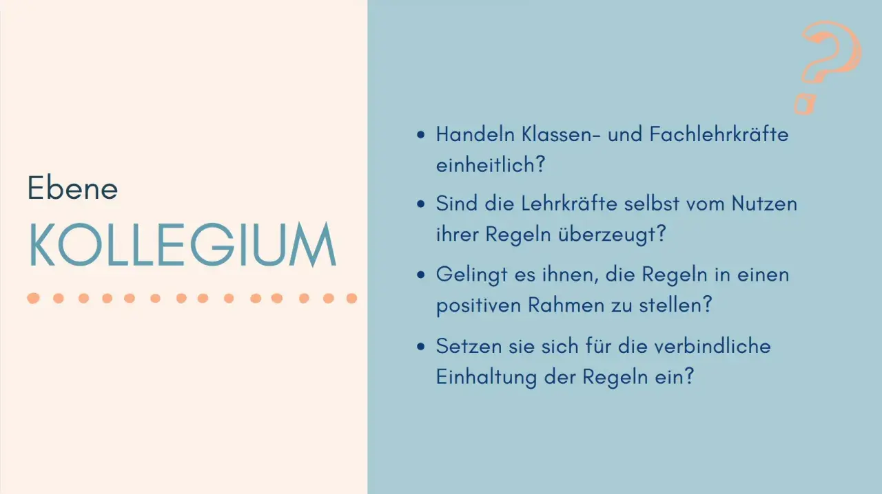 Klassenrat: Fragen zur einheitlichen Regelanwendung und Überzeugung der Lehrkräfte.