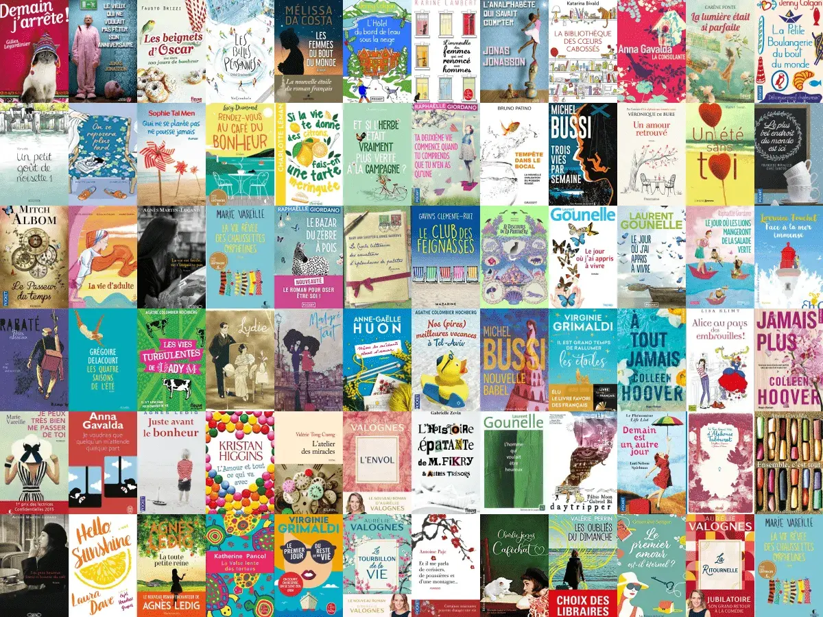 Un assortiment de couvertures de livres, dont le meilleur roman feel good.