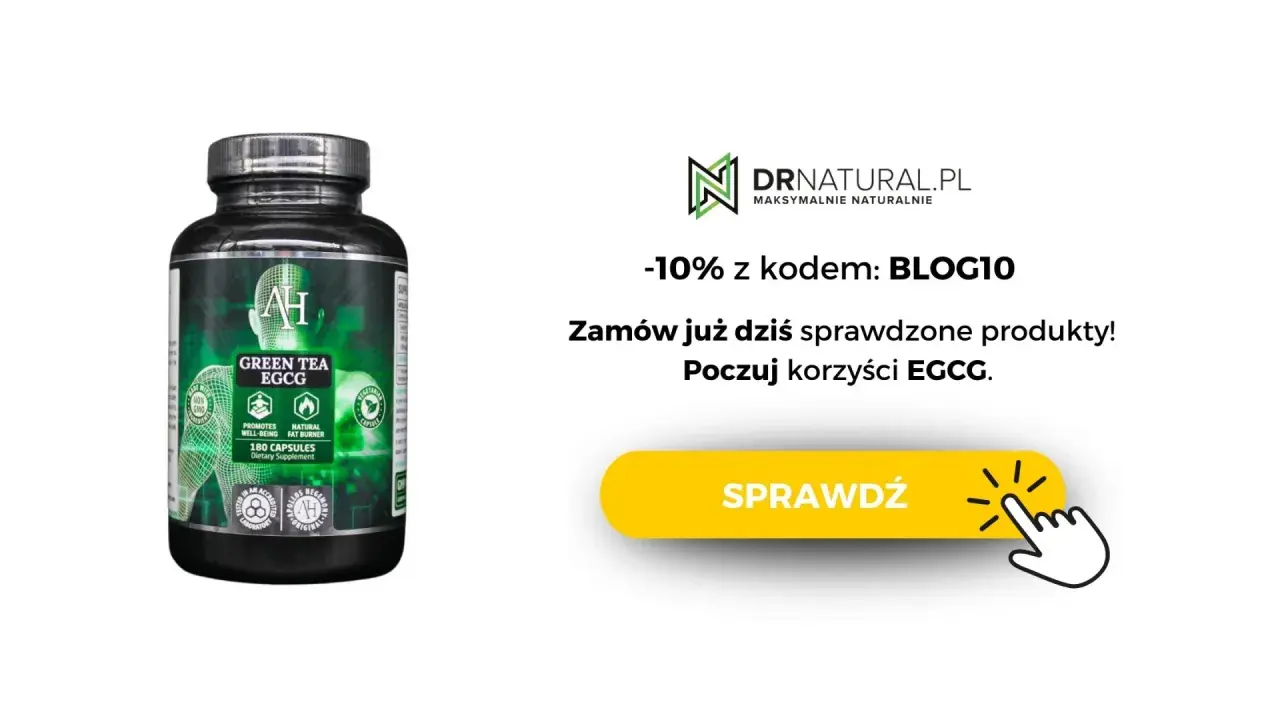 Butelka suplementu Green Tea EGCG. Odkryj korzyści EGCG i zamów już dziś!