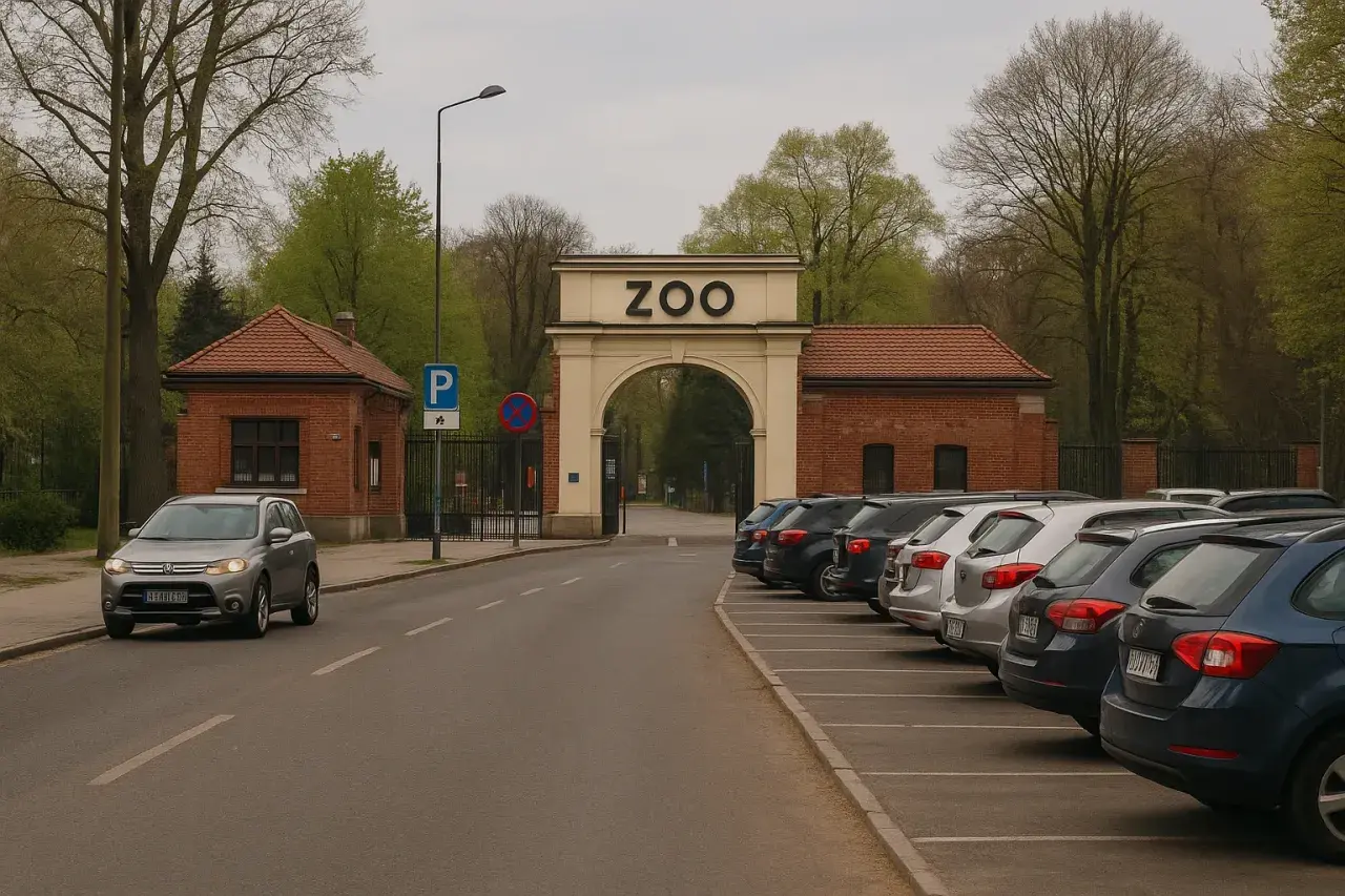 Autos parken vor dem ZOO-Eingang in Breslau.
