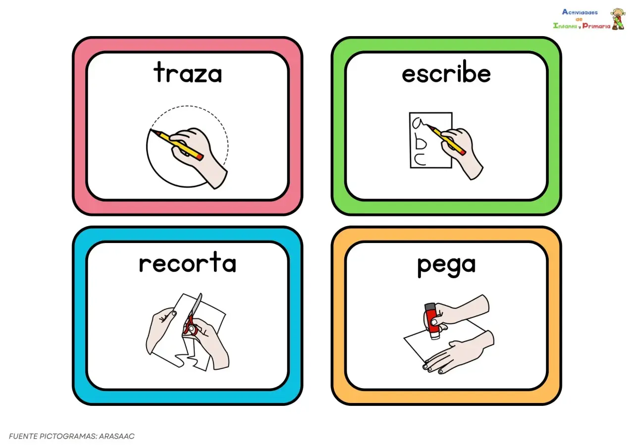 Pictogramas para niños para imprimir: traza, escribe, recorta y pega. Actividades para aprender jugando.