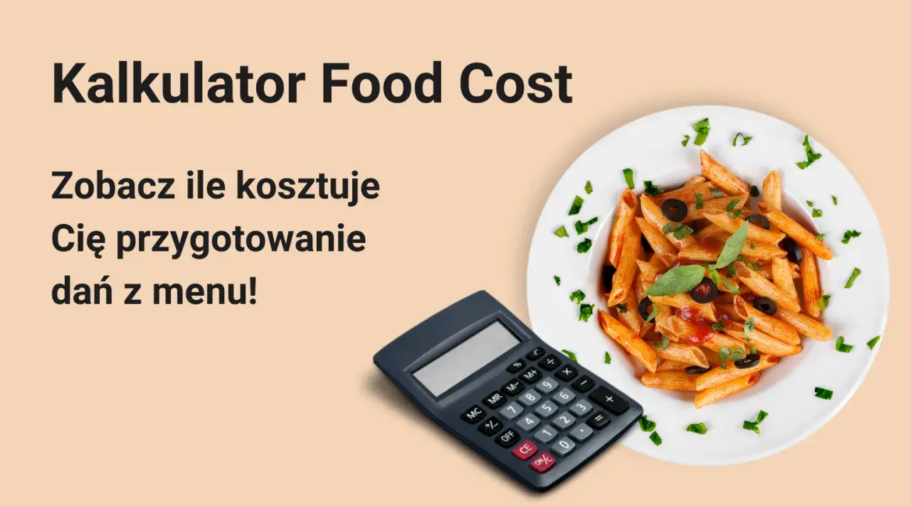 Kalkulator Food Cost pomoże Ci obliczyć koszt przygotowania dań z menu na 50 osób. Talerz makaronu penne z sosem i oliwkami.
