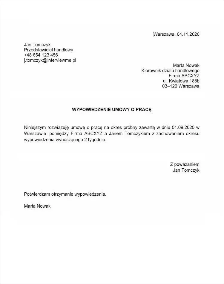 Wypowiedzenie umowy na okres próbny: Czy musisz podać powód zwolnienia?