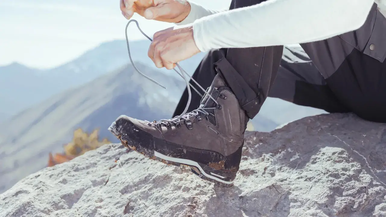 Wybierasz jakie buty w Tatry? Solidne, wysokie trekkingowe buty na kamienistym szlaku, gotowe na górskie wyzwania.