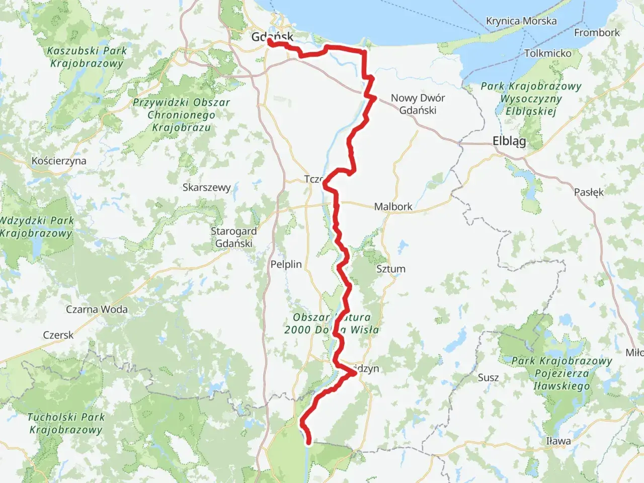 Trasa rowerowa Mierzeja Wiślana od Gdańska przez Malbork do Krynicy Morskiej.