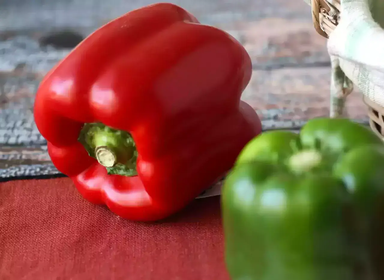 Pimientos asados al horno, un rojo vibrante y un verde fresco listos para deleitar.