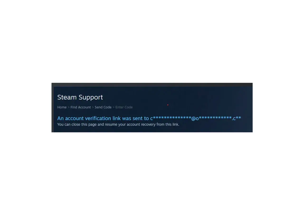 Strona Steam Support informuje o wysłaniu linku weryfikacyjnego do zmiany maila na Steam.