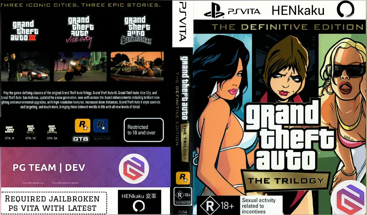 Okładka PlayStation Vita z Grand Theft Auto: The Trilogy. Trzy ikoniczne gry GTA na PS Vita.