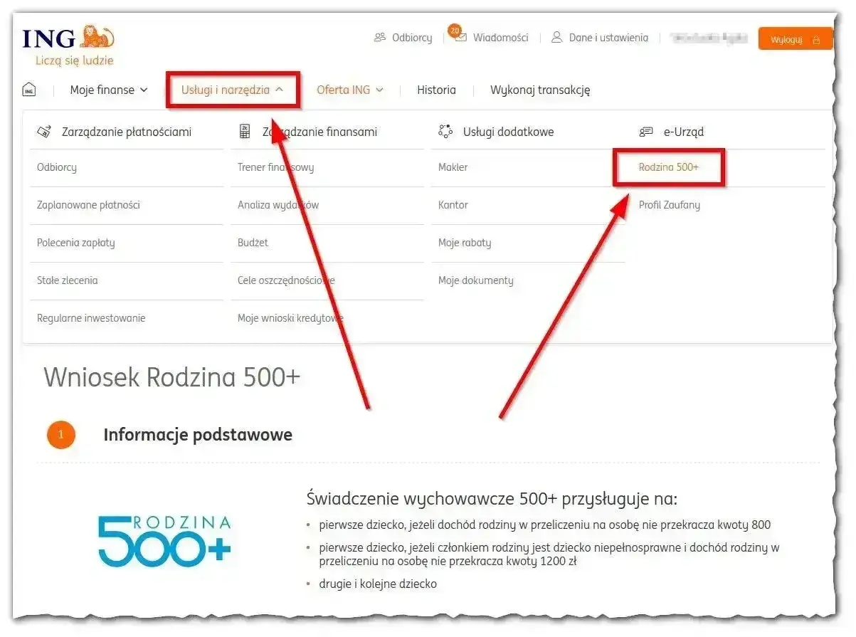 Wniosek o świadczenie wspierające Rodzina 500+ w bankowości ING.