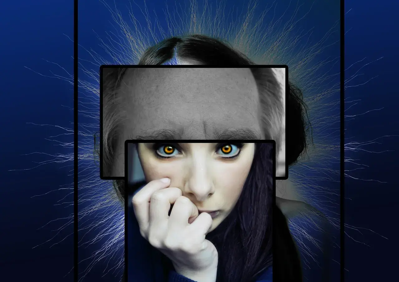Złożone obrazy twarzy, sugerujące klasyfikację zaburzeń psychicznych.