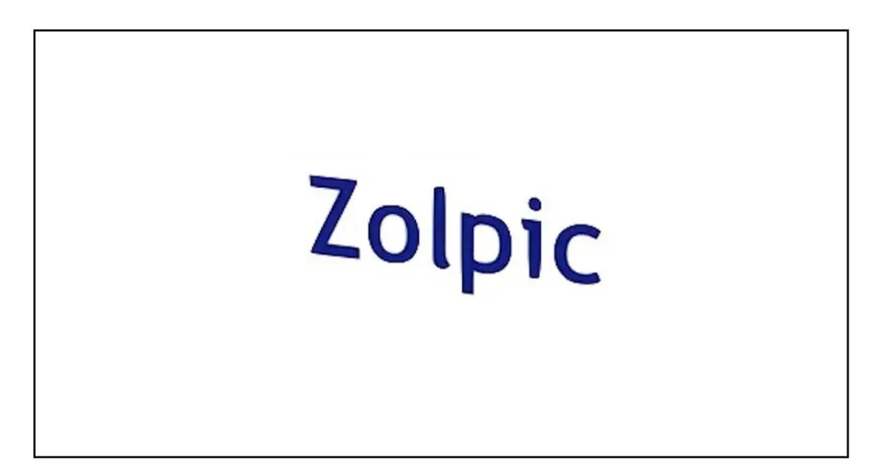 Niebieski napis "Zolpic" na białym tle.