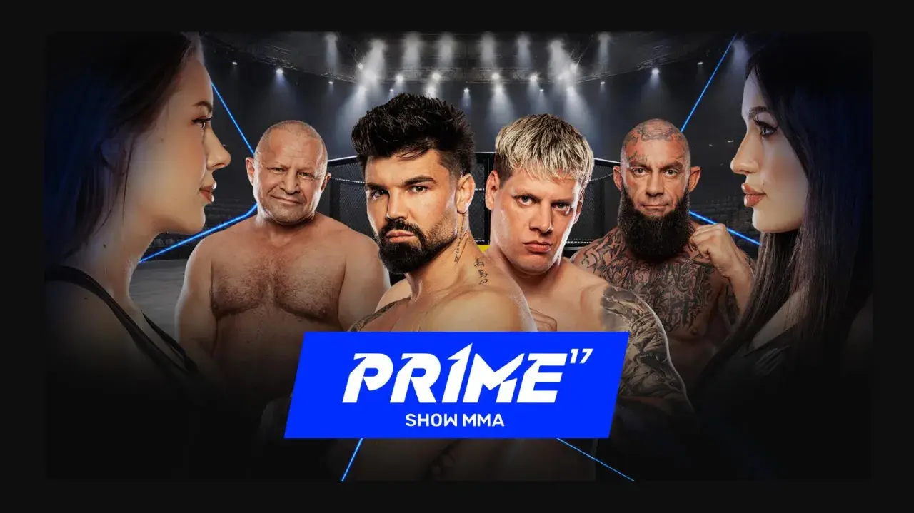 Zwiastun gali PRIME MMA 17: czterech zawodników i dwie kobiety w kadrze, gotowi na emocjonujące starcia.