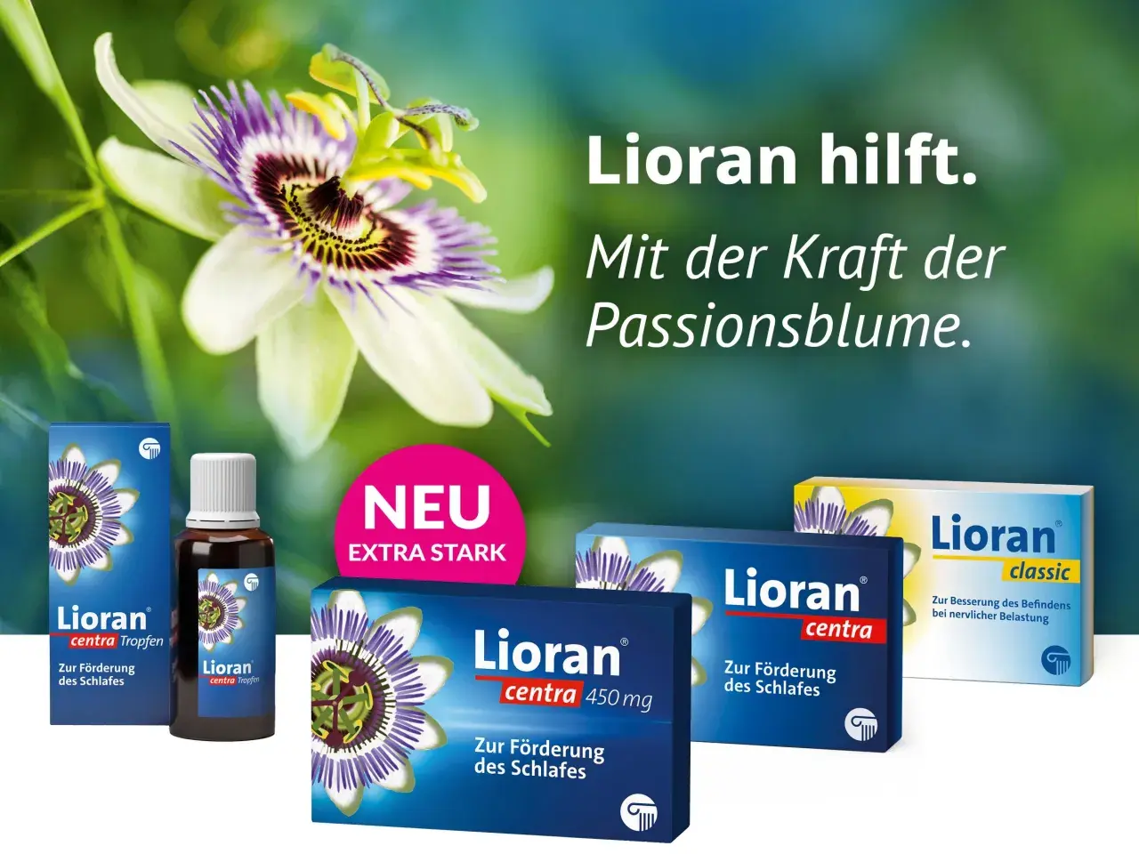 Lioran hilft mit der Kraft der Passionsblume. Die Wirkung auf die Psyche wird durch die beruhigenden Eigenschaften der Passionsblume unterstützt.
